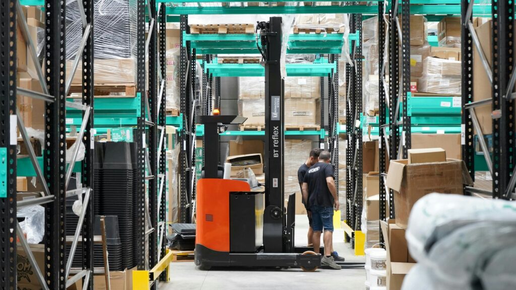 reach truck in indoor warehouse