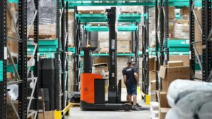 reach truck in indoor warehouse
