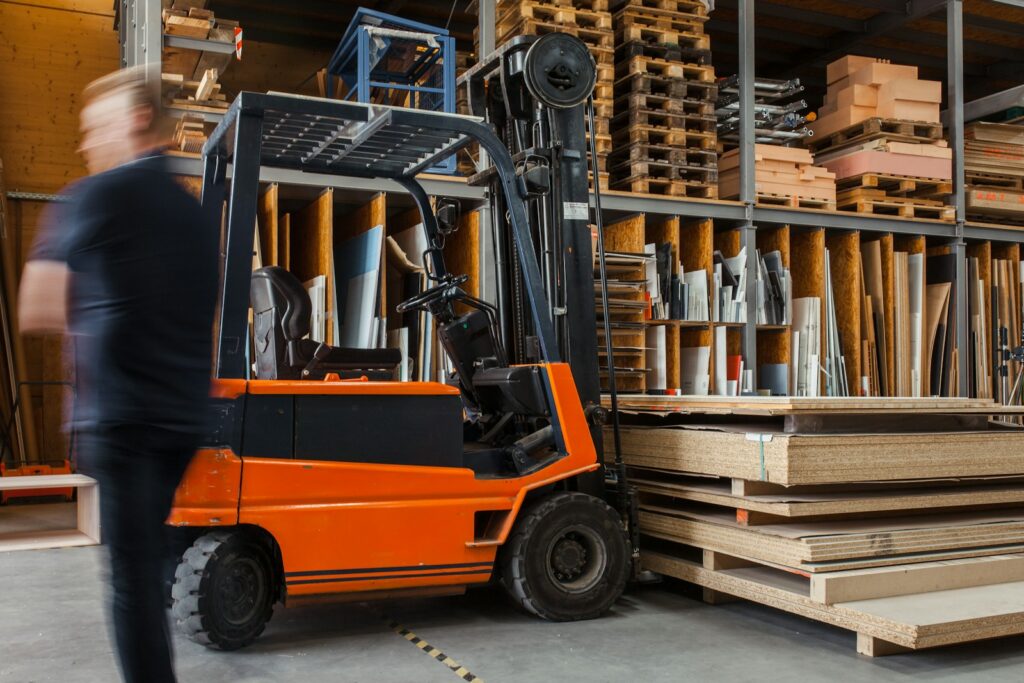forklift in local warehouse